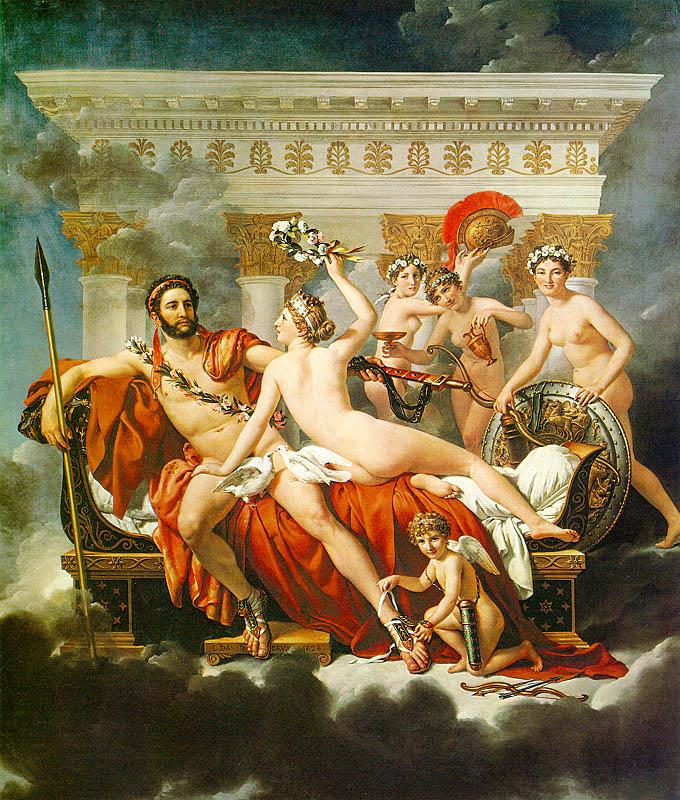 Jacques-Louis  David Mars Disarmed by Venus and the Three Graces oil painting image